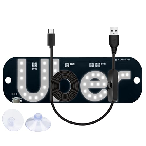 LED Light Signs for Car Windshield,Taxi Logo with Suction Cups, USB Type C Cable, Rideshare Sign for All Vehicles (White)