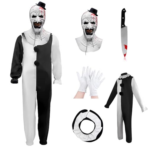 Yearsahrk Costume de terrifier pour enfant - Masque d'horreur Art The Clown - Costume de clown tueur effrayant - Costume de carnaval, Halloween, accessoires de...