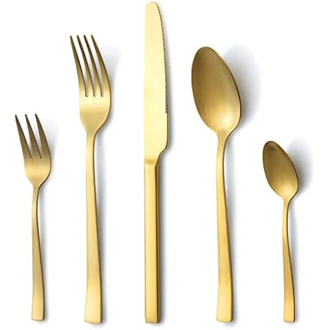 Besteck Gold, Hunnycook Besteck Set 6 personen, 30-teilig Edelstahl Besteck set gold matt Cover