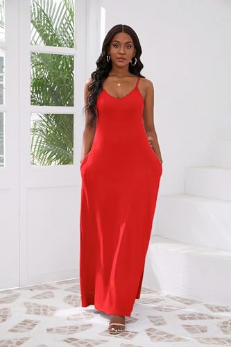 Image of vunahzma Womens Casual Fashion Sleeveless Plus Size Loose Long Sexy Maxi Dress with Pockets