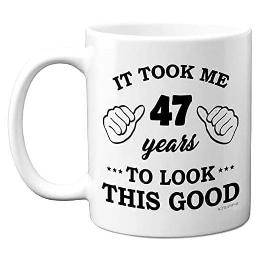 - Taza cumpleaños hombres mujeres, regalo cumpleaños 47 años, me llevó 47 años lucir esta buena taza – tazas cerámica aptas lavavajillas – su día especial, fabricada en el Reino Unido por