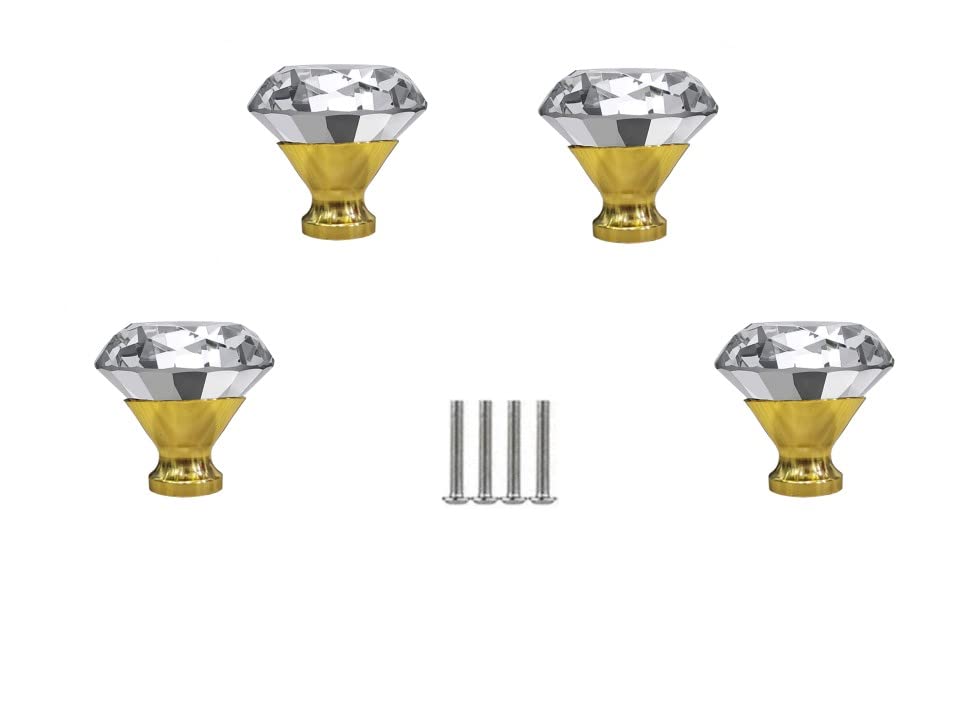 J P Hardware Clear Glass Crystal Diamond Shape Cabinet Knobs/Glass Dresser Knobs (30mm) - Pack of 4 ((Gold Diamond knobs)) (B0BX978JFF) Amazon Price History, Amazon Price Tracker