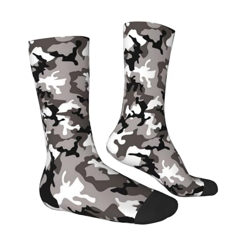 Black Grey White Camo Print Crew Socks Unisex Socks Tall,Thick Long Socks Everyday Contrasting Colored Socks3