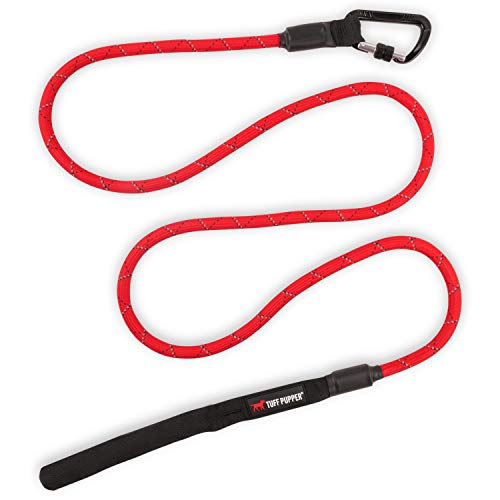 Tuff Pupper Sentry - Heavy Duty Rope Dog Leash | 6 Foot Dog Leash & Lockable Metal Carabiner for Added Security | Reflective Rope Leash for Safe Night Walks | Training Leash for Medium & Large Dogs