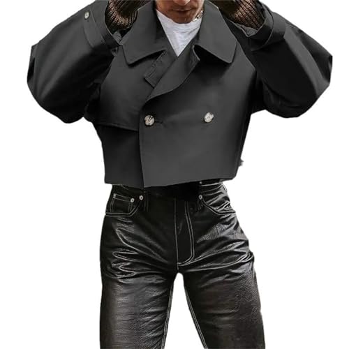 PETCDIM Hipster Short Trench Coats for Men Double Breasted Notched