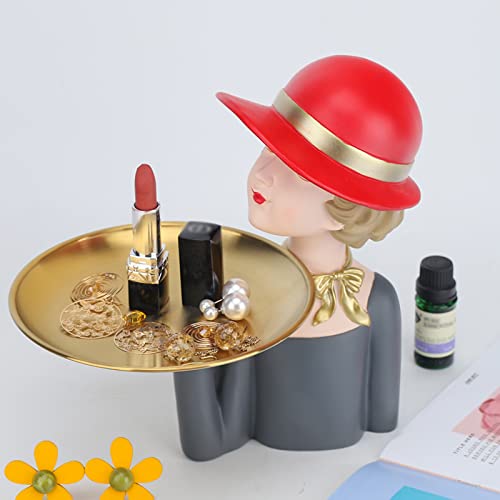 Girl Figurine Decoration Holding Storage Tray, Resin Storage Holder With Bow Art Storage For Keys Candy Dish Jewelry Earrings Home Office Living Room Bedroom Table Desk Decor #TOP4