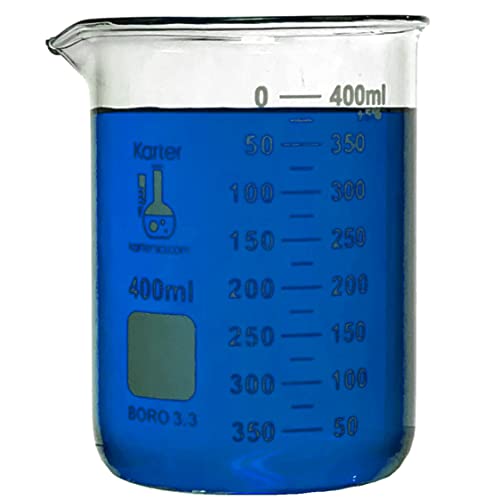 Image of 400ml Beaker, Low Form Griffin, Borosilicate 3.3 Glass, Double Scale, Graduated, Karter Scientific 232S4 (Single)