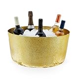 Twine Gold Hammered Tub - Large Drink Beverage Tub Chiller, Wine, Beer & Drink Bucket for Parties in...