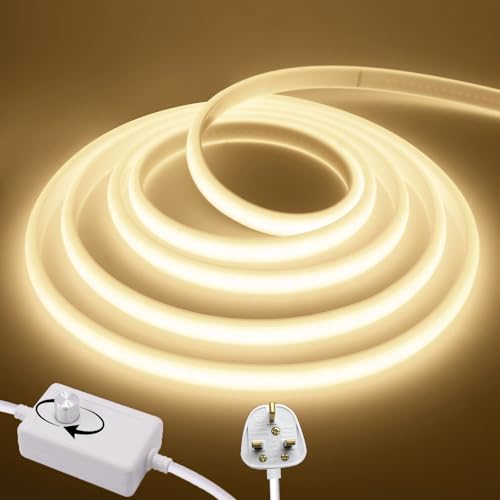 KAFULA Dimmable COB LED Neon Strip [7M,Natural White 4000-4500K],220V-240V Cuttable Waterproof Flexible Silicone FCOB LED Strip CRI85+,Bedroom Kitchen Living Room Balcony Decoration