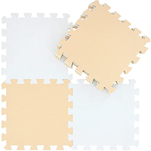 qqpp EVA Rubber 18 Tiles Interlocking Puzzle Foam Floor Mats - Baby Play Mat for Playing | Exercise Mat for Home Workout. White, Beige. QC-AJb18N - Thumbnail 4