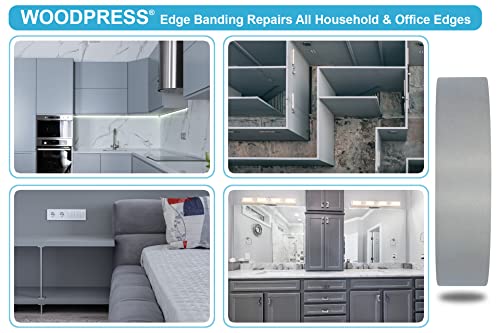 WoodPress® 22mm Perlgrau Melamin Kantenumleimer mit Schmelzkleber – 50m Industrielle Rolle – Einfaches Aufbügeln für Heimwerker