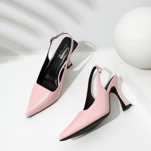 Image of Susanny Slingback Kitten Heels Elegant Dressy Pumps for Women Closed Pointy Toe Sexy Chunky High Heels Wedding Bride Prom Party Dress Shoes