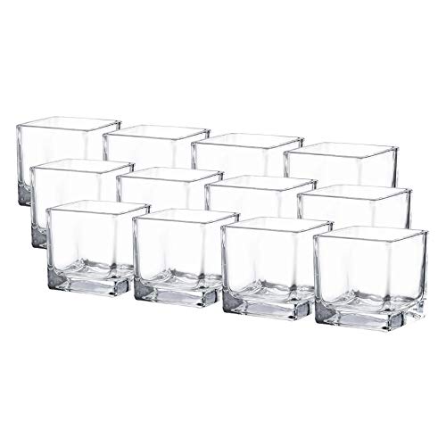 Whole Housewares Square Glass Cube Vase And Candle Holder 2.5 Inch Set Of 12 cover