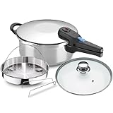ALZA Omega olla a presión súper rápida de 2.5 litros + cestillo + tapa de cristal, fabricada en acero inoxidable 18/10, para todo tipo de cocinas, inducción, 5 sistemas de seguridad, express