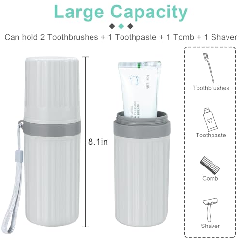 Image of Mulbozy Travel Toothbrush Holder, Large Travel Toothbrush Cup Case, Portable Travel Toothbrush Toothpaste Makeup Storage for Business Trip Camping School - Gray