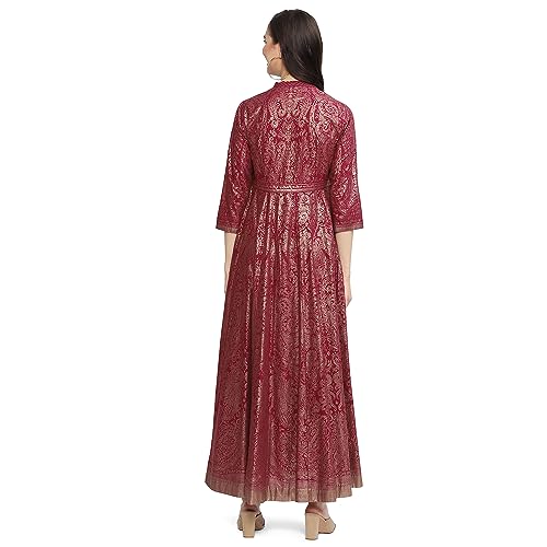 Image of BIBA Women's Fit and Flare Ankle Length Cotton Flared Printed Dress