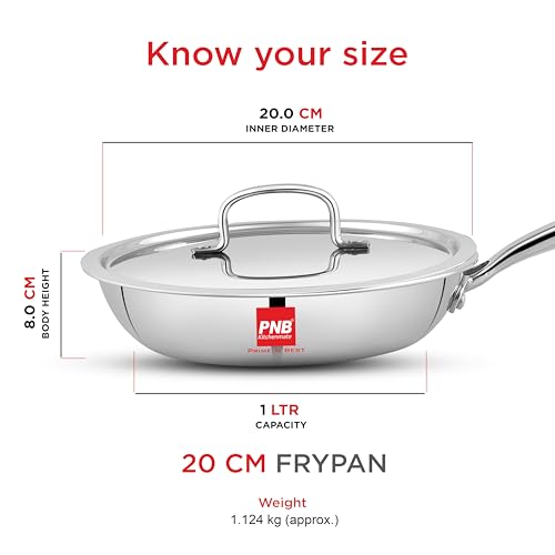 Image of PNB Kitchenmate Triply Stainless Steel Frying pan -20 cm | Triply cookware Set - 5 Year Warranty| Fry Pan with lid | Induction cookware | Frying Pan with lid Stainless Steel | Fry pan Steel Stainless
