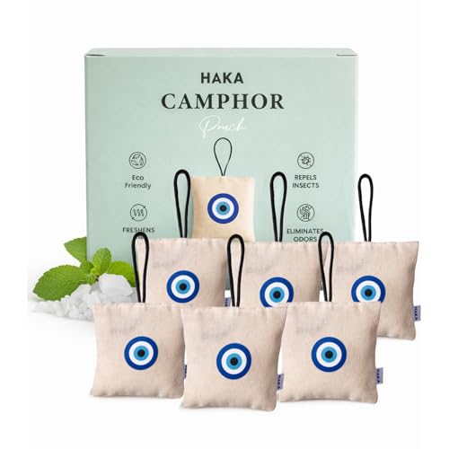 Image of Haka Camphor Pouch Pack of 6 | 100% Pure, Natural, Chemical Free Air Freshener for Car, Wardrobe, Bathroom & Room | Eco-Friendly Camphor Cones for Cars /Car Freshener | Evil-eye, 30g each
