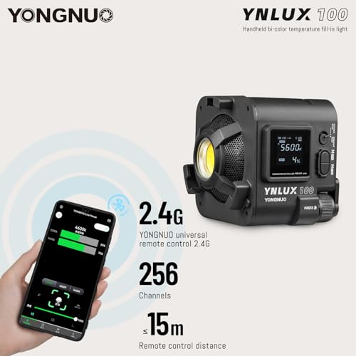 Image of Yongnuo YNLUX100 LED Video Light, with 19V5.26A AC Adapter, Continuous LED Lighting 3200-5600K Bi Color, CRI95+, 12188Lux@1M, 2.4G Wireless Remote Control for Portrait, Outdoor Shooing, YouTube
