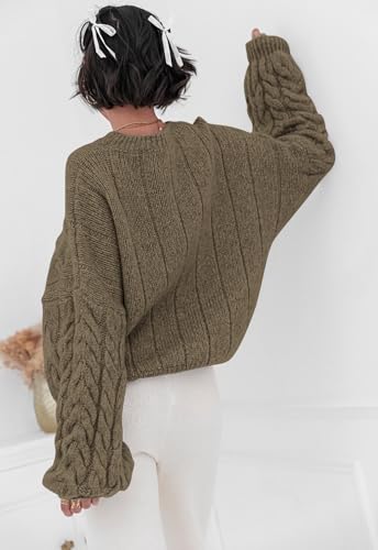 Image of PRETTYGARDEN Womens Sweaters Spring 2026 Cable Knit Long Sleeve Crewneck Oversized Sweater Chunky Pullover Loose Outfits