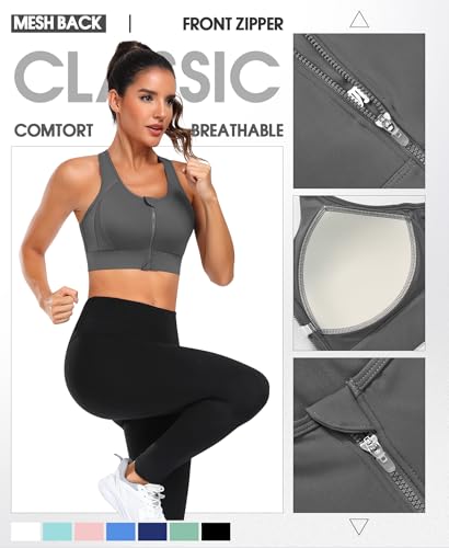 Image of JoyGirl Zip Front Sports Bra High Impact Workout Bra for Women Mesh Racerback Gym Bra Padded High Support Yoga Bra