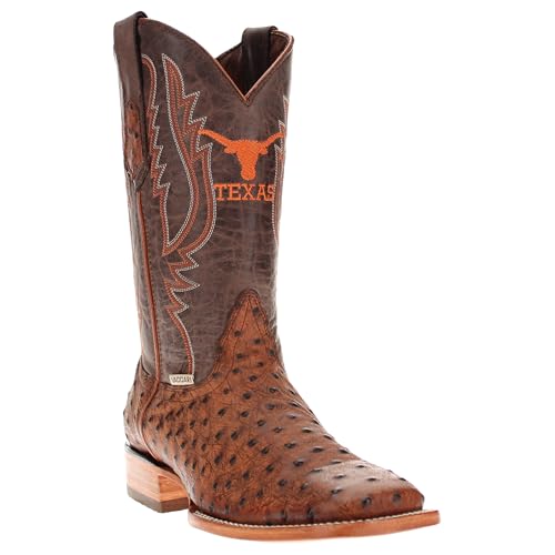 Vaccari Botas masculinas Cooper Genuína Rústica Cognac Ostirich Estampado Couro UT Longhorns Bordado Largo Bico Quadrado Cowboy Botas - 10