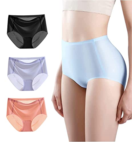 Tseonmis Ropa Interior de Seda de Hielo Ultrafina Que no Deja Marcas, Bragas de Cintura Media sin Rastro Calzoncillos Finos de Verano para Mujeres (XXL,3Pcs-d)