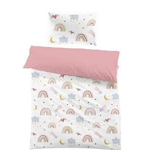 Yasida Dekbedovertrek 120x150 Kind Roze Meisje Regenboog met Kussenhoes 40x60cm 1-persoons Beddenset in Multicolour 3D Bedrukt Ster Maan Cadeau Jongen Party Microvezel