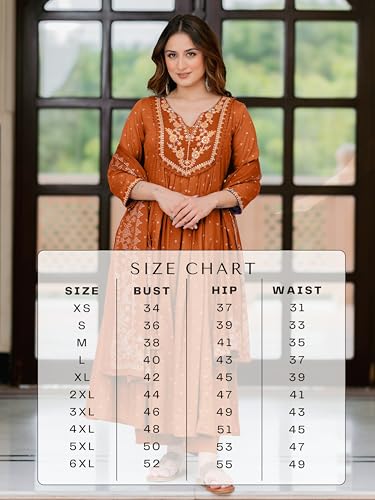 Image of Arayna Women's 100% Pure Cotton Anarkali Kurta Set with Pant & Dupatta | Embroidered Flared Kurta | Elegant Ethnic Suit