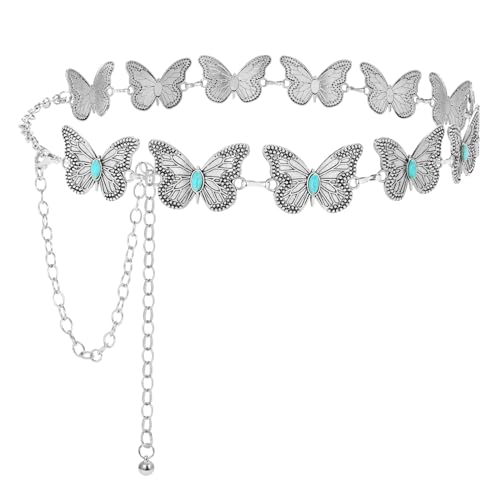 Image of LEACOOLKEY Western Metal Concho Belt for Women Cowgirl Boho Waist Chain Belt for Dresses Jeans Pants