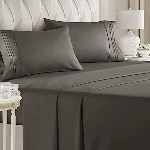 Image of Flat BedSheet with 2 Pillow Covers 600 TC 100% Egyptian Cotton Bedsheet Comfortable & Durable Hotel Quality Sheet (Super King 110x110, Dark Gray)