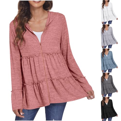 HGps8w Ruffle Tiered Hoodies Shirts for Women Casual Long Sleeve Zip Up Cardigan Loose Swing Tunic Tops2