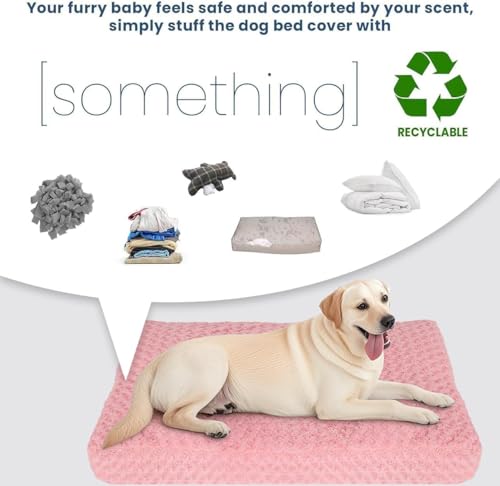 Image of Faux Fur Dog Bed Covers - Ultra Soft Rose Velvet, Removable & Washable, Cozy & Durable,Large Pet Bed Cover Only (No Filling) - Gray, (Rose Velvet Pink, 44 inch L x 32 inch W x 4.5 inch Th)