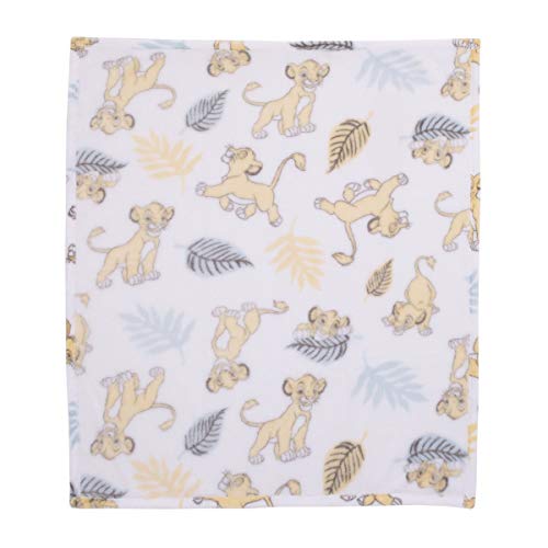 Image of Disney Lion King Super Soft White, Yellow, Green Simba Leaves French Fiber Baby Blanket, White, Green, Yellow (4142501P)