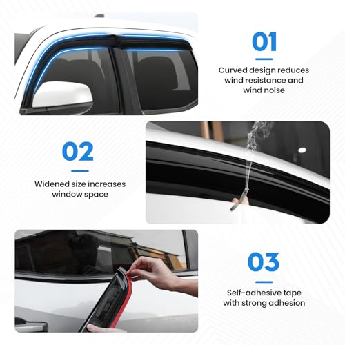 Image of Tacoma Rain Guard - Window Visors for Toyota Tacoma Double Cab 2016-2023, Out-Channel Side Window Rain Guards for Tacoma Accessories, 4PCS, Black, Car Accessories