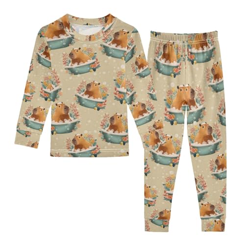 ALAZA Capybara Bubble Animal Pajamas Long Sleeve Sleepwear 2-Piece Pajama Set
