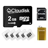 Cloudisk Pack of 5 Micro SD Card 2GB Flash Memory Card C6 with SD Adapter, Card Reader (2 GB)