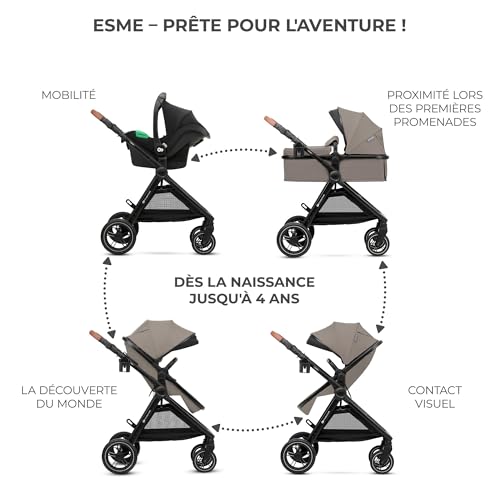 Kinderkraft ESME Mink Pro I-Size 3-in-1 autostoel met draagzak, reissysteem, babybuggy, opvouwbare kinderwagen, voor pasgeborenen tot 4 jaar, beige - Afbeelding 4