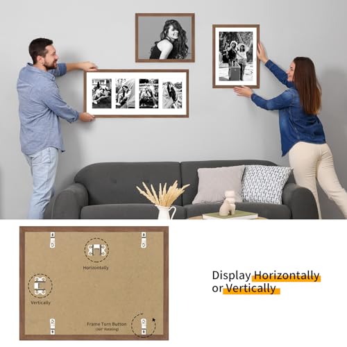 8.5x11 Oak Wood Picture Frame - Minimalist 8.5x11 Picture Frame with Mat Display 2Pcs 5x7 Photos, 5x7 Picture Frame Wood, Natural Solid Wooden Picture Frames(1 Pack, Walnut)