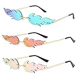 HENGBIRD Flammen Sonnenbrille, 3 Stück Flammen Brillen, Feuer Sonnenbrillen, Neuheit Partybrille, Flammen Sonnenbrille Fashion Rahmenlos Feuer Flammen Brille Mode Party Frauen MäNner