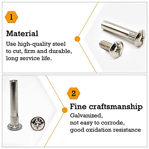 GIAK 100 Stück Verbindungsschraube Möbelschrauben Hülsenschrauben M4 x 31-40 mm Stahl vernickelt Verbindungsschrauben Möbelverbinder Schrankverbinder