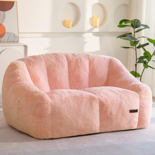Image of MAXYOYO Bean Bag Chair, Comfy Bean Bag Sofa with Back Support, Loveseat Faux Fur Bean Bag Chair for Adults, Stuffed Floor Sofa for Living Room, Bedroom, Apartment, Pink