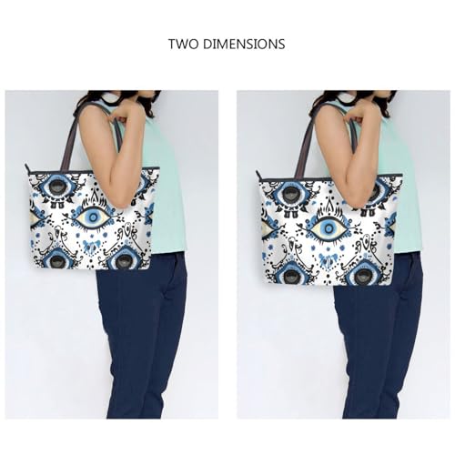 Women's Tote Bag Evil Eye Pattern Print, Large Capacity Zipper Shoulder Bag Handbag Reusable Grocery Bag Large2
