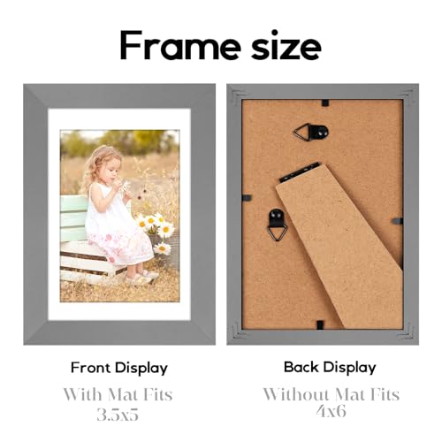 Image of 6 Pack 4x6 Frames, Mat for 3.5x5 Photos, Shatter HD Plexiglass | Removable mat fits two photo sizes, slim frame with stand for horizontal & vertical tabletop & wall mount