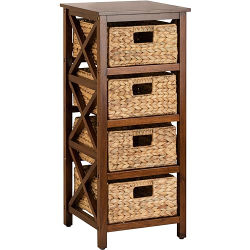 eHemco 4 Tier X-Side End Storage Cabinet with 4 Wicker...