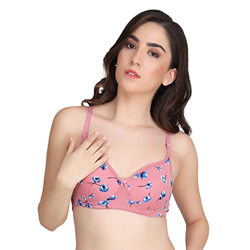 Image of Women Padded Printed Bra - Made of Pure Cotton Full Coverage Non Wired Seamless Pushup Soft Cup for T-Shirt Saree Dress Sports Garment for Daily Use Everyday