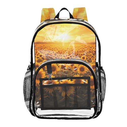 Clear Backpack for School Sunset Sunflower Transparent Bookbag for Girls See Through PVC Boy Backpacks