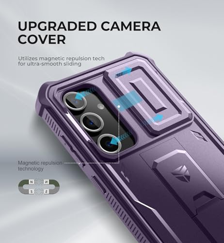 Image of Dexnor for Samsung Galaxy S24 FE Case with Built-in Slide Camera Cover & Screen Protector & Kickstand,Heavy-Duty Rugged Case Full-Body for Every Adventure for Galaxy S24 FE(2024),Phantom Purple
