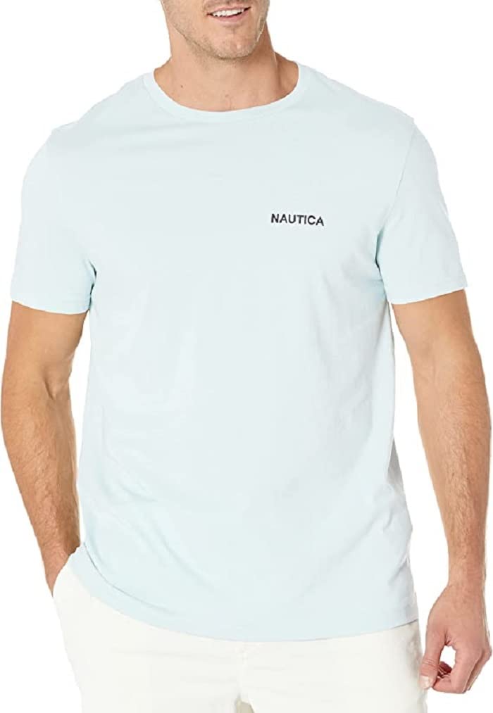 Nautica Men's Short Sleeve Solid Crew Neck T-Shirt Shirt Large Bay Blue Solid