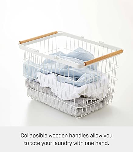Yamazaki Home 2809 Laundry Basket With Wooden Handles, Medium, White #TOP1